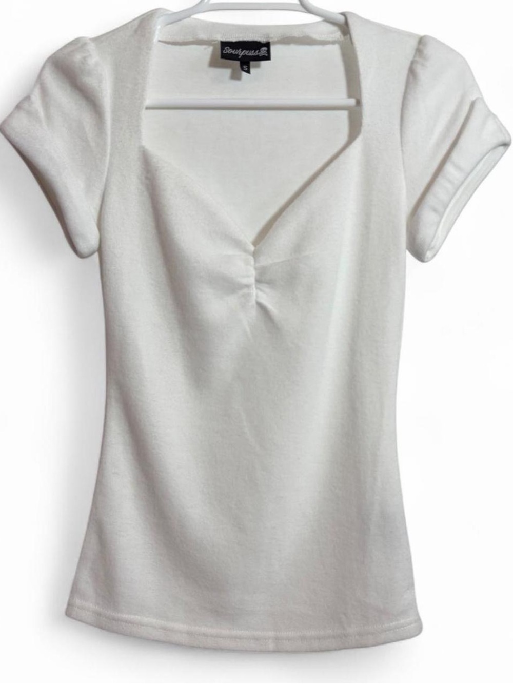Sourpuss retro 50s White Short-Sleeve V-Neck Tee with Gathered Front